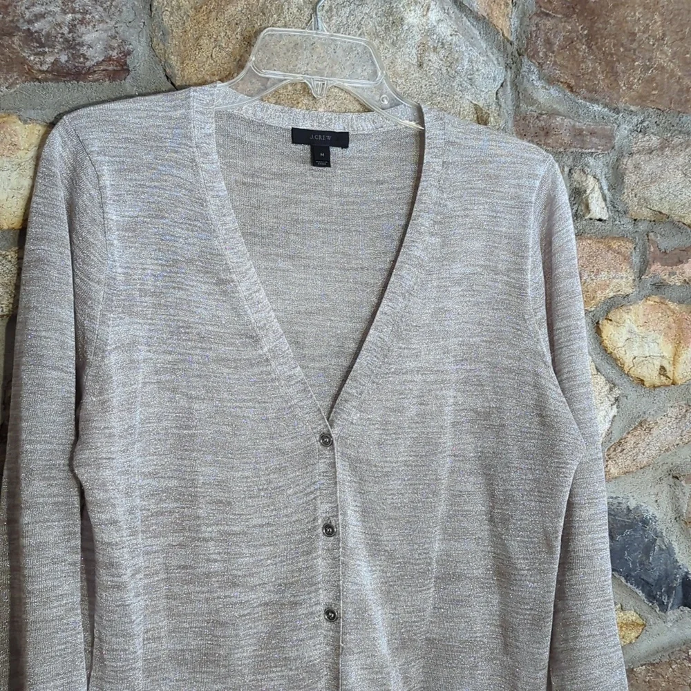 J.Crew silver tan metallic button down cardigan